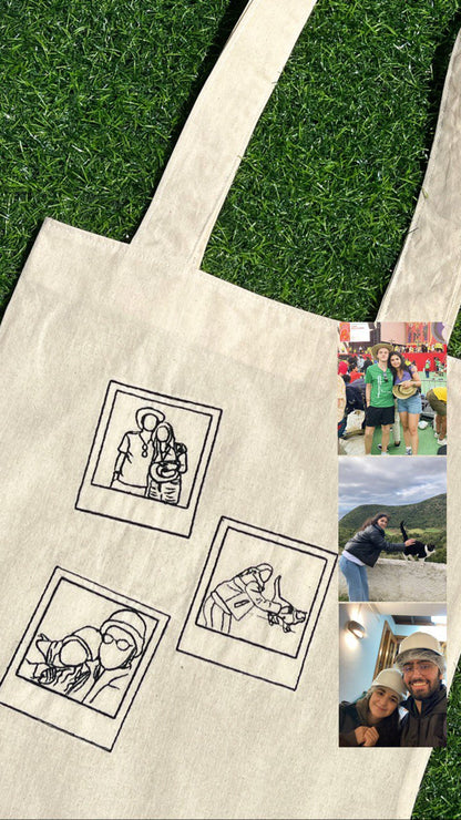 TOTE BAG EM BEGE COM FOTOGRAFIAS POLAROID